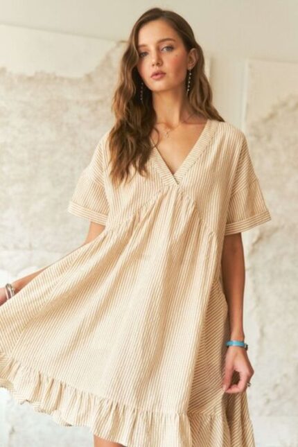 Arya Ruffled Hem Striped Dress