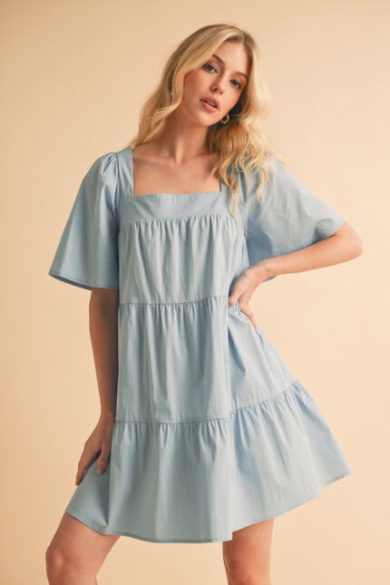 Arya Square Neck Half Sleeve Tiered Dress