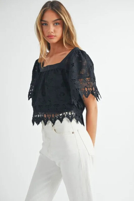 Arya Square Neck Crochet Lace