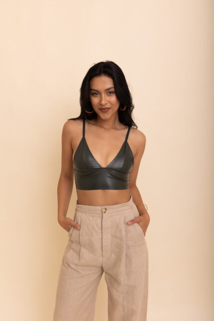Shirin Posh Faux Leather Longline Bralette