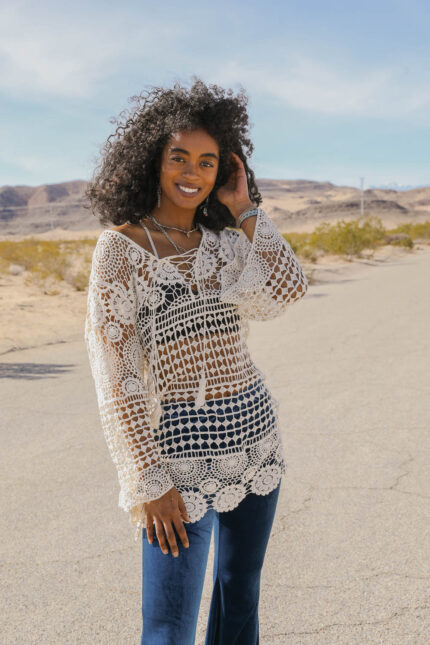 Baharestan Lace-Up Crochet Tunic